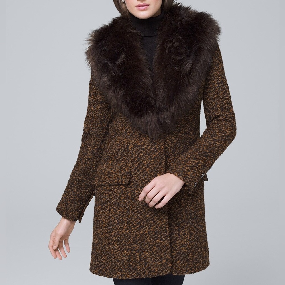 WHBM FAUX FUR COLLAR MARLED COAT